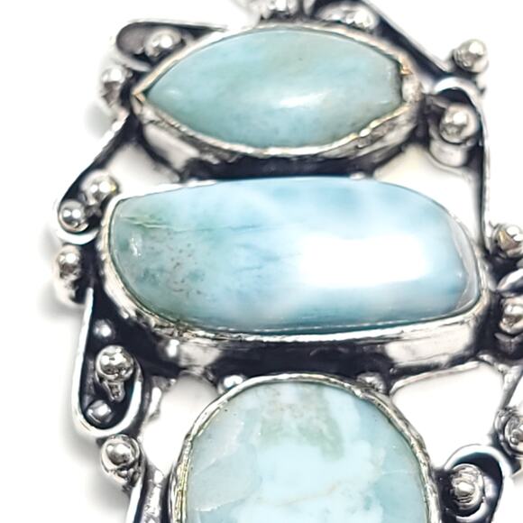 Triple Larimar Stone Silver Pendant (2") on 18" Necklace - Picture 5 of 9